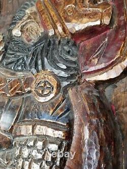 Carved Polychrome Wood Panel Relief Carving King of Hearts Medieval