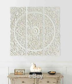 Carved Wood 40 L x 40 W Triptych Wall Panel White