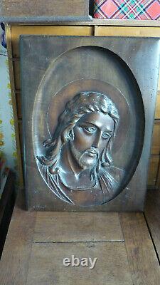 Carved Wood Panel of Jesus Christ signed bastian