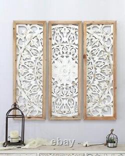 Carved Wood Wall Decor Floral-Patterned Wooden Panels (Set of 3) 39x36x1
