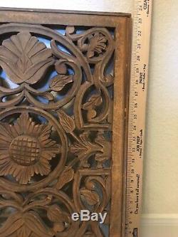 Carved Wood Wall Decor Panel. Floral Wood Wall Art. Natural 24 X 18 Vintage