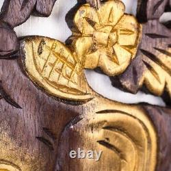 Carved Wood Wall Panel- Elephant with Lotus Flower Design, Size 30x45cm Set