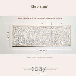 Carved Wooden Decorative Wall Art Lotus Bed Headboard Panel Distressed White