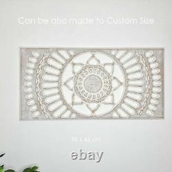 Carved Wooden Mandala Wall Art Lotus Bed Headboard Panel Distressed White