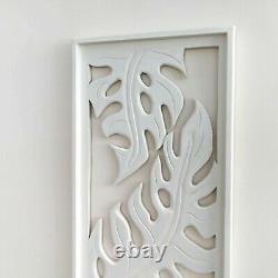 Carved Wooden Wall Art Large Decorative Nature Leaf White Panel