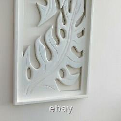 Carved Wooden Wall Art Large Decorative Nature Leaf White Panel
