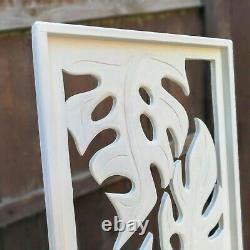 Carved Wooden Wall Art Large Decorative Nature Leaf White Panel