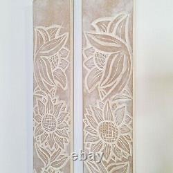 Carved Wooden Wall Art Long Decorative Nature Mandala Yoga Panels Set of Two