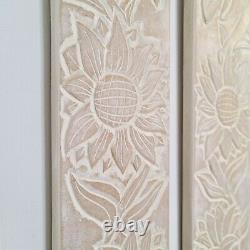 Carved Wooden Wall Art Long Decorative Nature Mandala Yoga Panels Set of Two