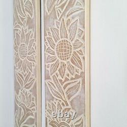 Carved Wooden Wall Art Long Decorative Nature Mandala Yoga Panels Set of Two