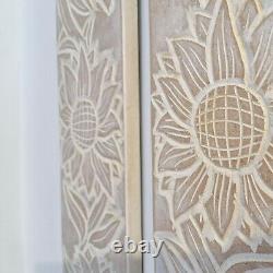 Carved Wooden Wall Art Long Decorative Nature Mandala Yoga Panels Set of Two