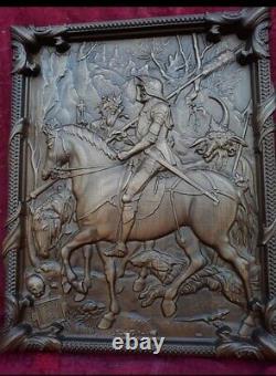 Carved panel DURER Knight, Death and the Devil NATURAL WOOD SOLID Beech