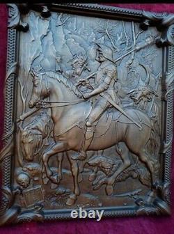 Carved panel DURER Knight, Death and the Devil NATURAL WOOD SOLID Beech