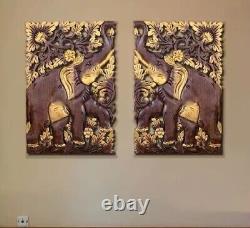 Carved wood panels Elephant carved wood panel wooden wall panels home decoration