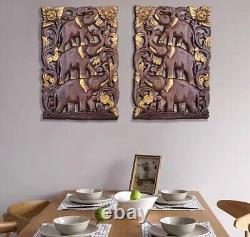 Carved wood panels Elephant carved wood panel wooden wall panels home decoration