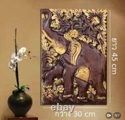 Carved wood panels Elephant carved wood panel wooden wall panels home decoration