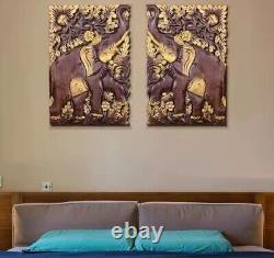 Carved wood panels Elephant carved wood panel wooden wall panels home decoration