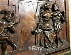 Castle danse scene wood carving panel Antique french architectural salvage