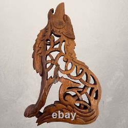 Celtic Howling Wolf Wall Art Panel Sculpture Handmade hand Carved Suar wood Ca