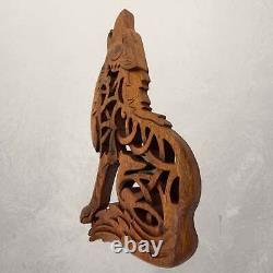 Celtic Howling Wolf Wall Art Panel Sculpture Handmade hand Carved Suar wood Ca