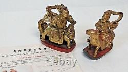 Certified Antique Carved Gilt Wooden Panel Chinese Warriors & Horses Circa 1850