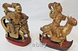 Certified Antique Carved Gilt Wooden Panel Chinese Warriors & Horses Circa 1850