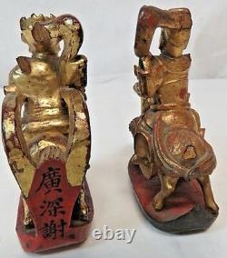 Certified Antique Carved Gilt Wooden Panel Chinese Warriors & Horses Circa 1850