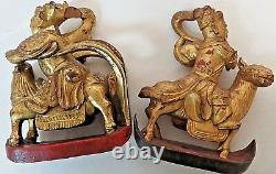 Certified Antique Carved Gilt Wooden Panel Chinese Warriors & Horses Circa 1850