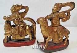 Certified Antique Carved Gilt Wooden Panel Chinese Warriors & Horses Circa 1850