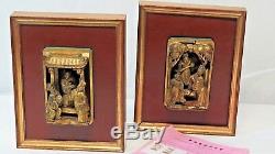 Certified Antique Pair of Carved Gilt Wooden Panel Chinese Figures Circa 1850