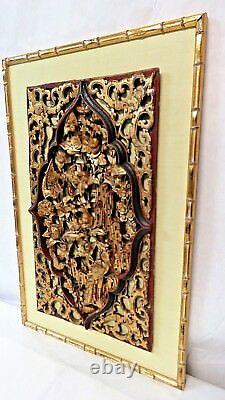 Certified Chinese Antique Carved Gilt Temple Wood Plaque Flower & Bird Qing Dyna