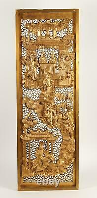 China Chinese Carved Gilt/Cinnabar wood Double sided panel with Figures ca. 1920