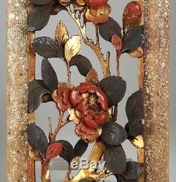 China Chinese Gilded Lacquer Polychrome Carved Floral Wood Panel Qing ca. 1900