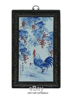 China Porcelain Wood Carving Graphic Chicken Flower Painting Panel mh302