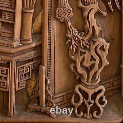 Chinese Antique Carved Wood Panel Scholar's Objects Vase Desk 22x18 in