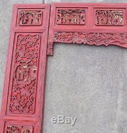 Chinese Antique Carved Wood Panels Door Frame