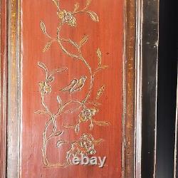 Chinese Carved Door Panels Red Lacquer Wood Wall Panel Art