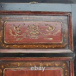 Chinese Carved Door Panels Red Lacquer Wood Wall Panel Art