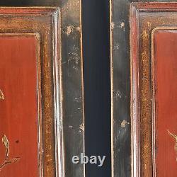 Chinese Carved Door Panels Red Lacquer Wood Wall Panel Art