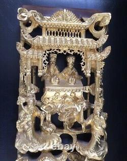 Chinese Carved Gilt Wood Wall Panel Lacquer Gilded Gold Gilded