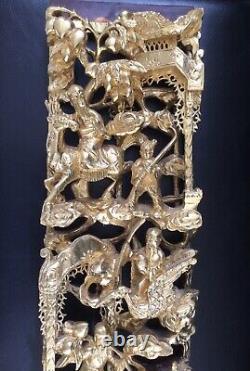 Chinese Carved Gilt Wood Wall Panel Lacquer Gilded Gold Gilded