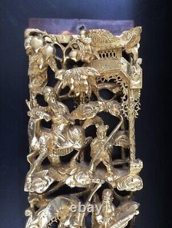 Chinese Carved Gilt Wood Wall Panel Lacquer Gilded Gold Gilded