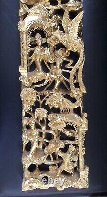 Chinese Carved Gilt Wood Wall Panel Lacquer Gilded Gold Gilded