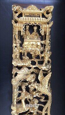 Chinese Carved Gilt Wood Wall Panel Lacquer Gilded Gold Gilded