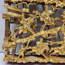 Chinese Finely Hand-Carved Heavy Gold Gilt Wood Wall Panel, 1960s Large 17
