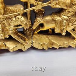 Chinese Finely Hand-Carved Heavy Gold Gilt Wood Wall Panel, 1960s Large 17