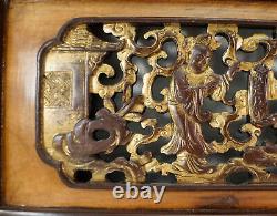 Chinese Gilt Wood Carved Panel Relief & Piercing People Religious Symbolism #2