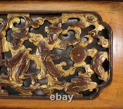 Chinese Gilt Wood Carved Panel Relief & Piercing People Religious Symbolism #2