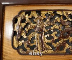 Chinese Gilt Wood Carved Panel Relief & Piercing People Religious Symbolism #4