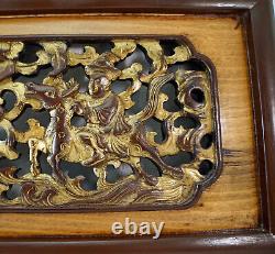 Chinese Gilt Wood Carved Panel Relief & Piercing People Religious Symbolism #4